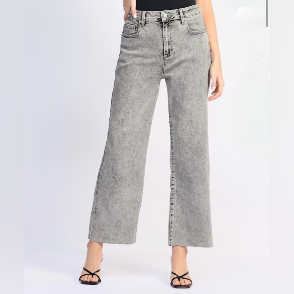 High-Rise Straight Leg Jeans | Gray Acid Wash | Size 12